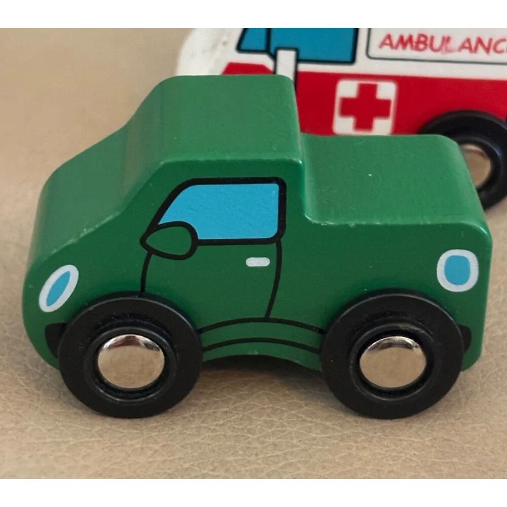 Lakeshore Collectables Wooden Toy Lot of 8 Cars Trucks School Police Fire Mail